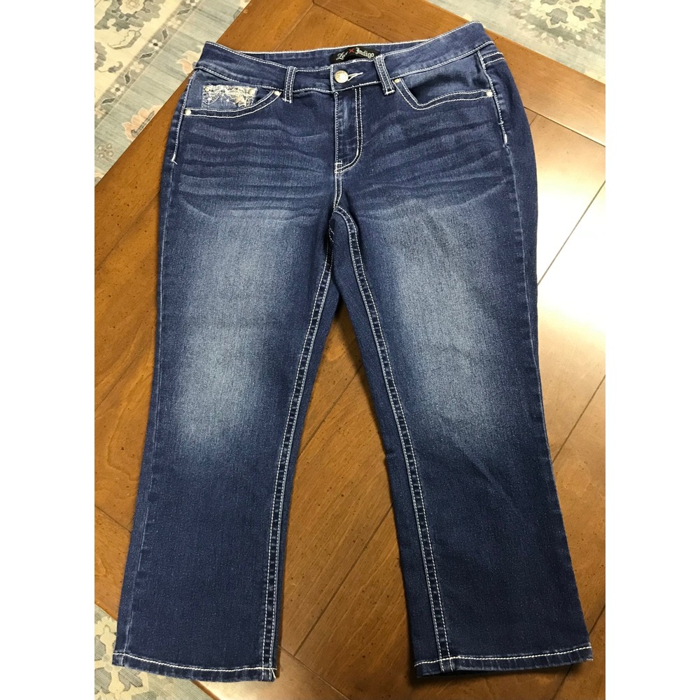 Love Indigo Women's Bootcut Jeans Embellished Pockets‎ Dark Wash Size 10